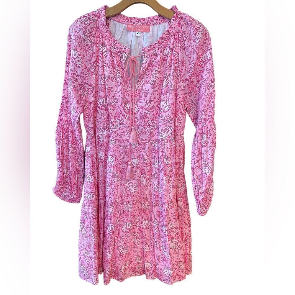 Preppy Girl Sz XS Pink White Preppy Cottagecore Beach Relaxed Fit Summer Dress